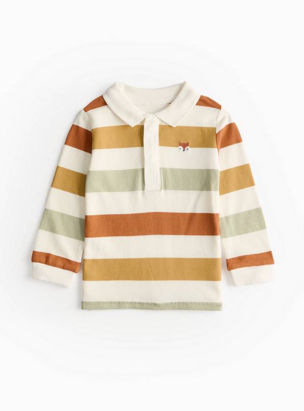 Brown Tonal Stripe Long Sleeve Polo Shirt 6-9 months